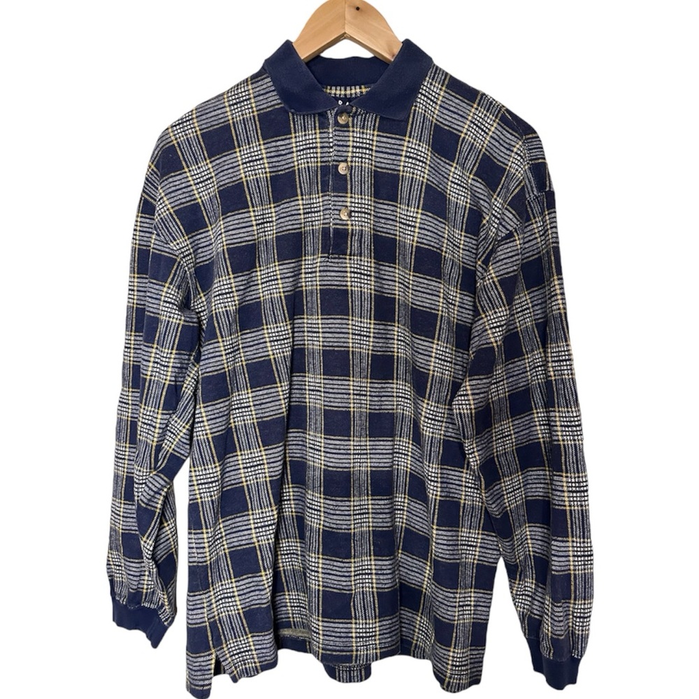 Authentic large navy Trader Bay plaid sweater